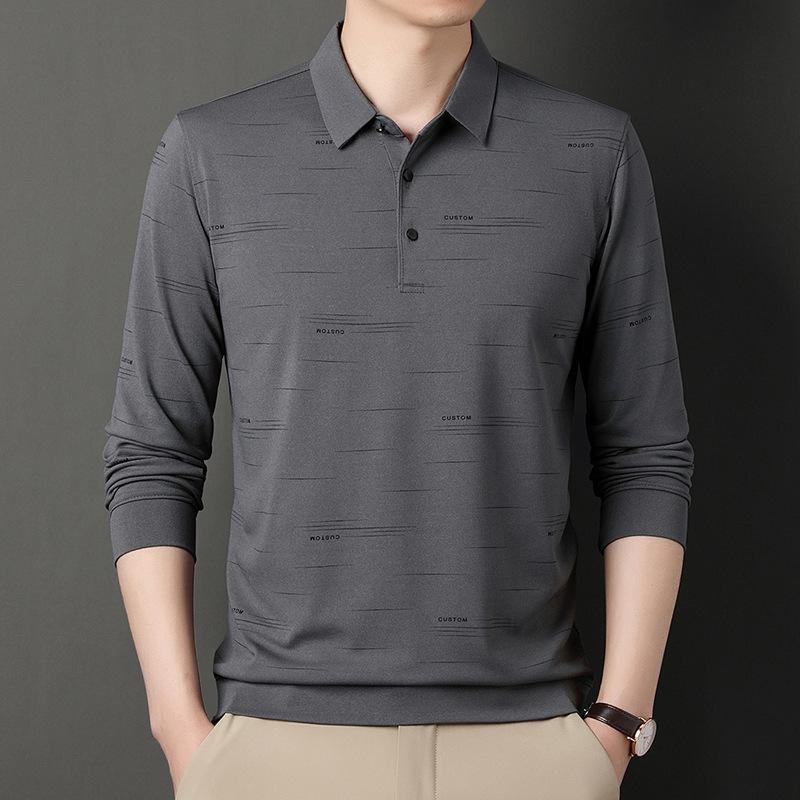 Мужская рубашка-поло с длинными рукавами среднего и пожилого возраста — фото 9