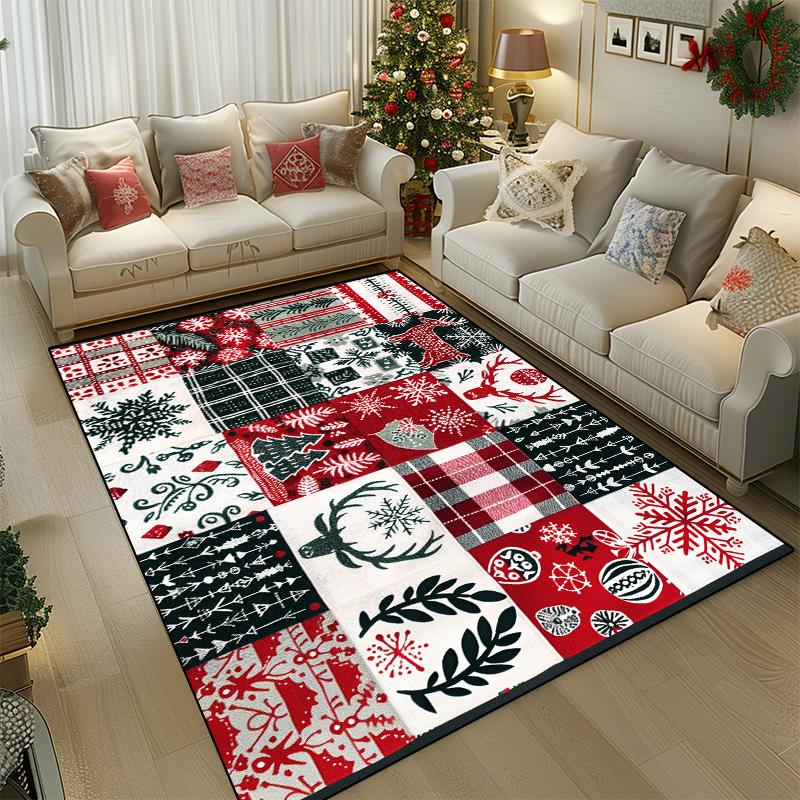 Christmas Tree Elk Cartoon Carpet Large Area Living Room Geometry Home Decoration Rugs Non-slip Bedroom Mat Washable Lounge Rug