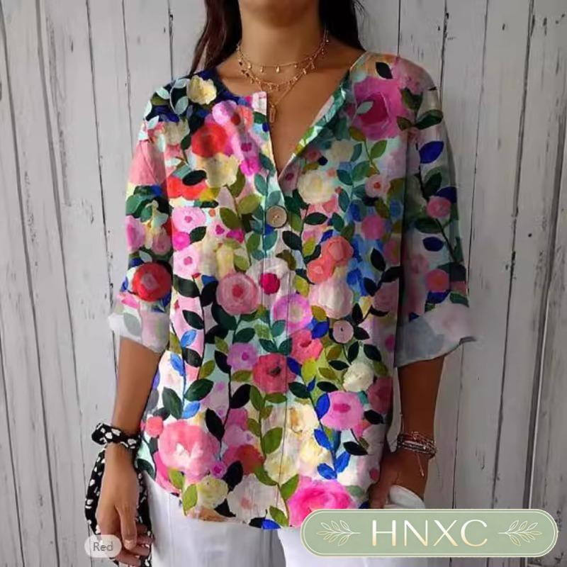 HNXC Women's Fashion POLO Neck 9/10-Sleeve Casual Blouses & Shirts Classic Exquisite