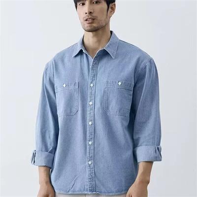 2026 Spring Autumn Men Slim Fit Denim Shirts Men Casual Solid Color Shirts Male Long Sleeve Jeans Shirt Fashion Cowboy Shirt