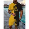 Men's T-shirt and Shorts Set 3D Crown King Print Casual Hawaiian T-shirt Set