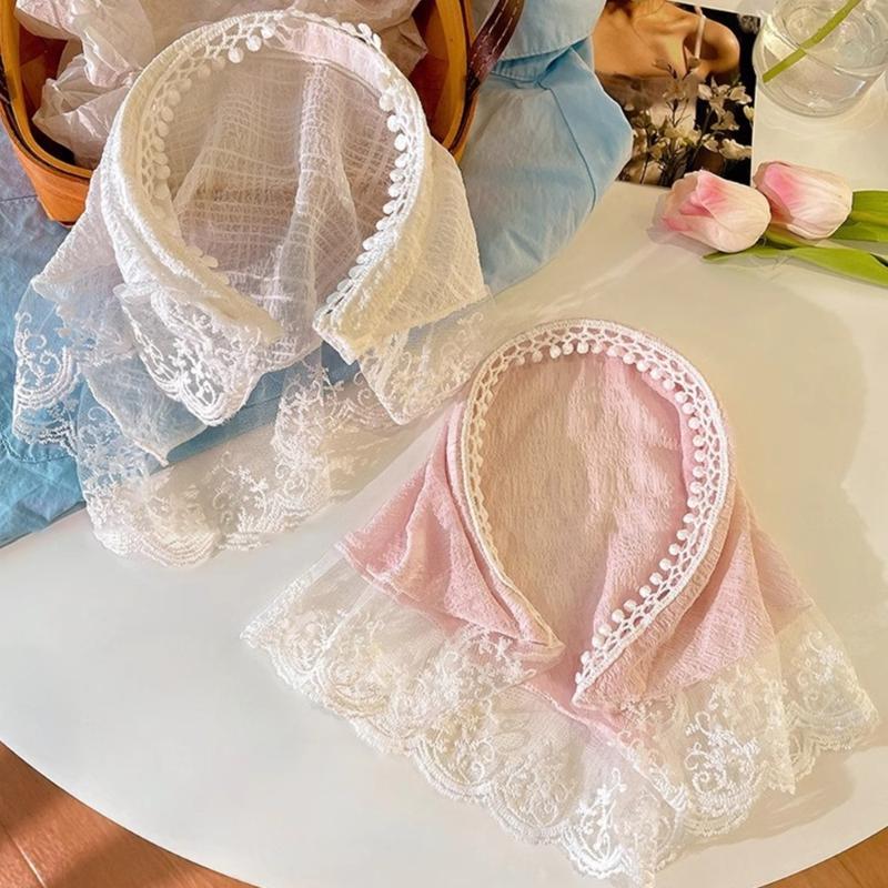 Comfortable Breathable Fabric Lace Bandana Headscarf for Women French Integrated Headwrap Pastoral Hair Decoration