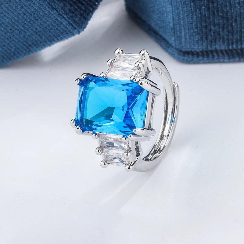 

Модное кольцо с большим синим камнем, ювелирные изделия для женщин, CZ, свадебное обещание, помолвка, женские аксессуары, подарки resizable синий