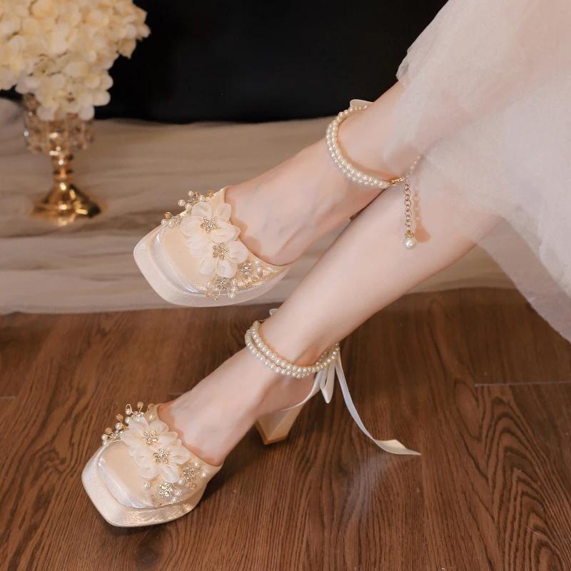 Fashion New Gentle French Single Shoes Girl Bridal Wedding Dress Bridesmaid High Heels