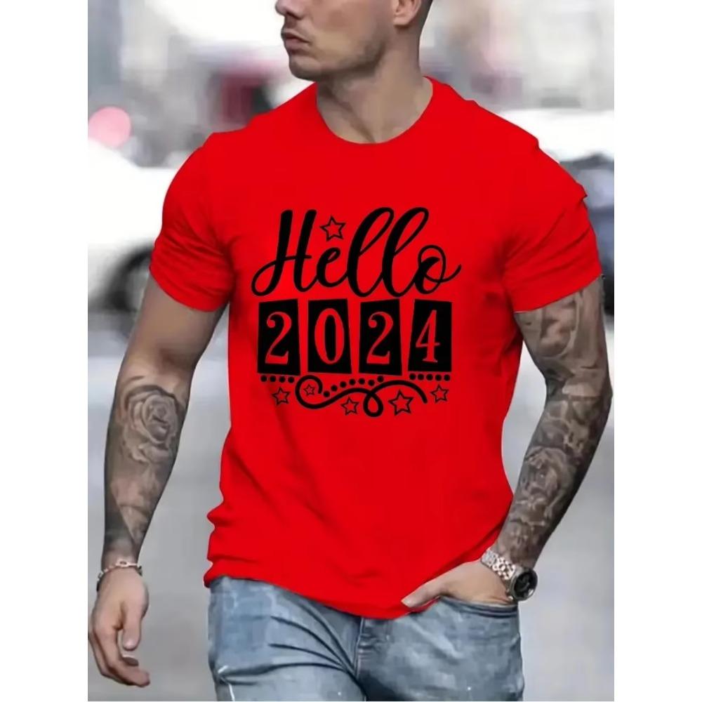 Hello 2024 Men's Brand T-shirts Funny Happy New Year 2024 Graphic Hip Hop Women Men Tshirts Streetwear Ulzzang Harajuku T-Shirt