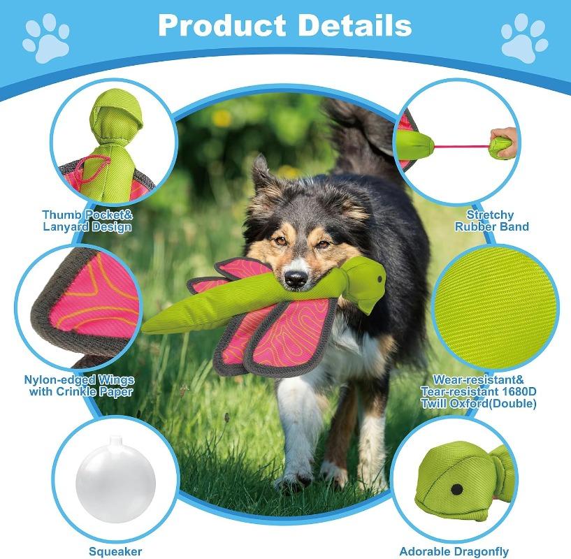 Libelle Fliegendes Hundespielzeug, Oxford Quietschendes Knisterndes Kauspielzeug für Apportiertraining, Interaktives Langlebiges Spielzeug für Mittelgroße Große Hunde