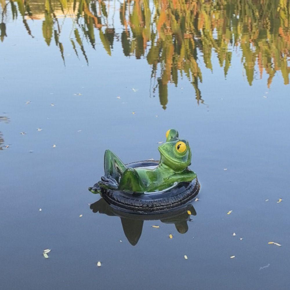Crafts Resin Frog Statue Cute Cartoon Animal Sculpture Waterproof Floating Pond Ornament Fish Pond