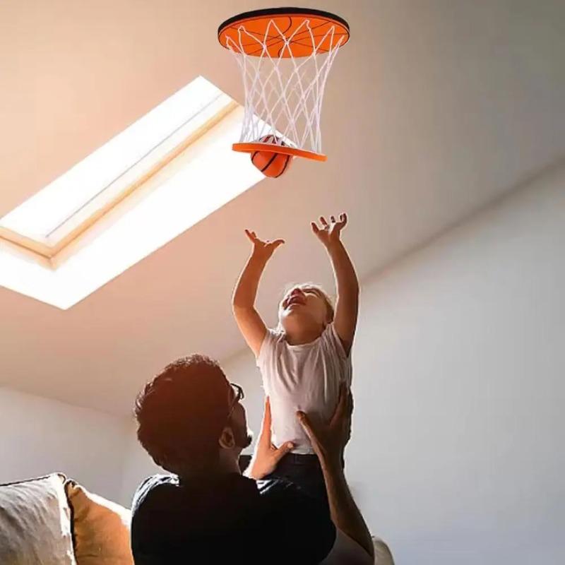 Hanging Indoor Basketball Hoop, Mini Ceiling-Mounted Basketball Goal with Net Ball, Portable Small Bifold Design for Bedroom, No Assembling