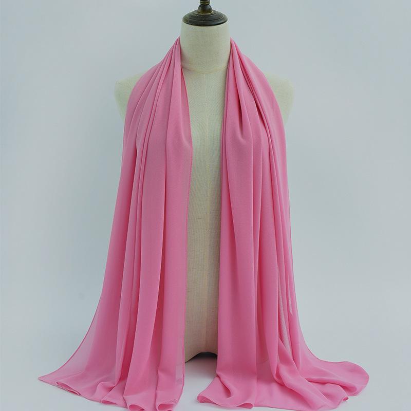Damen einfarbiger Perlen-Chiffon-Bubbleschal, langer Seiden-Kopfschal, 70x180cm, nahöstlicher Stil