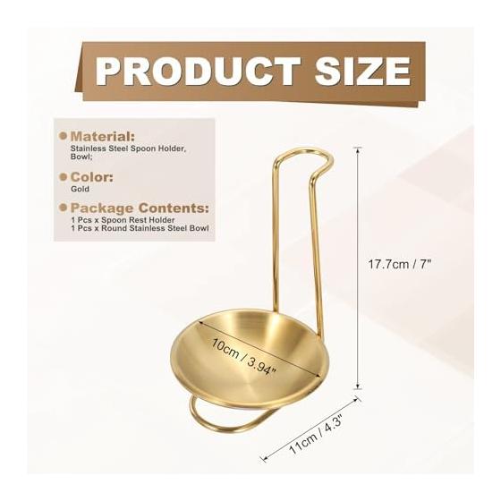 uxcell Spoon Rest Holder, Stainless Steel Upright Ladle Rack Set with Round Stainless Steel Bowl, Portable Upright Spoon Rest for Home Kitchen