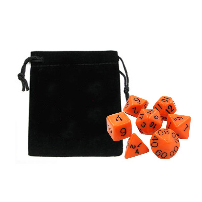 7pc/lot DND Dice Set with Velvet Dice Bag D4,D6,D8,D10,D10%,D12,D20 Colorful Accessories for Board Game,DnD, RPG GYH