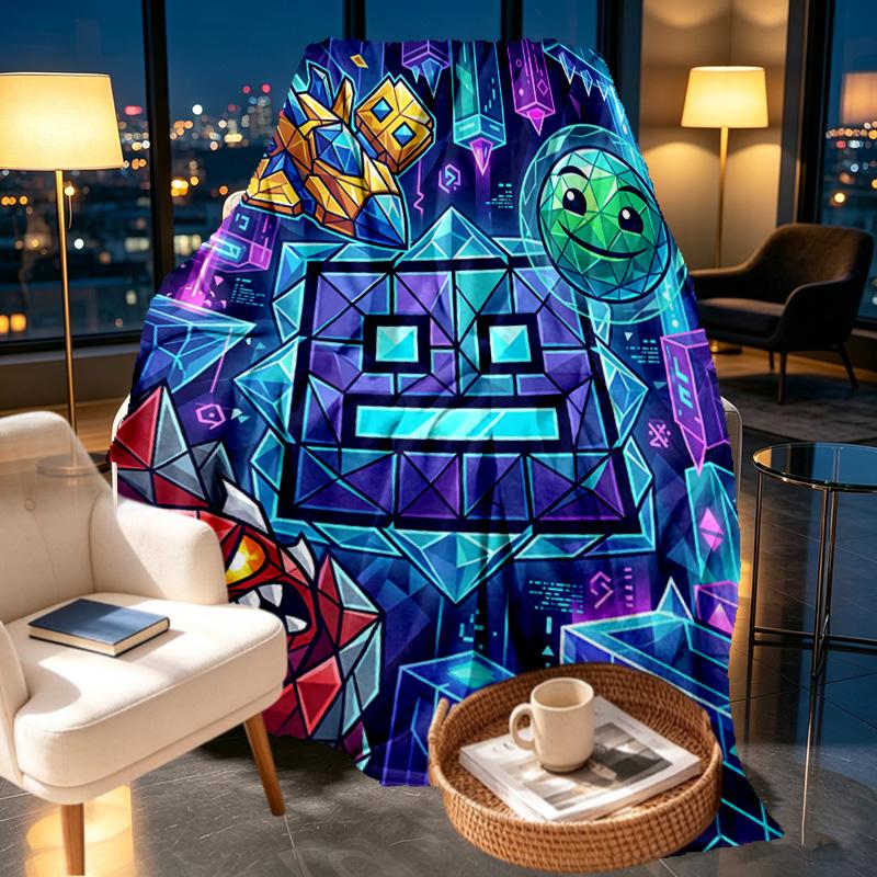 Geometry Dash Print Blanket - Soft & Comfortable, for Bedroom, Travel, Sofa, Home Decoration - Birthday Christmas Gift for Friend