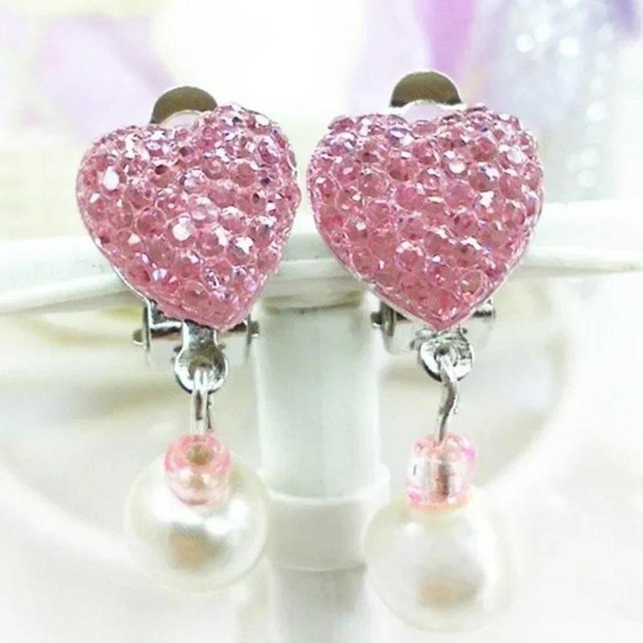 Cute Girls Children's Ear Clip Earrings Princess No Ear Hole Earrings Shining Diamond Earrings Pendant Ear Jewelry Accessories