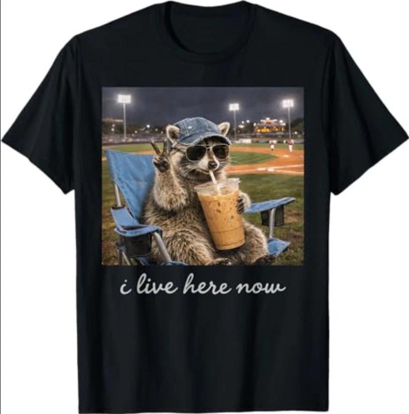 Funny Raccoon Ballfield Baseball Field I Live Here Now T-Shirt S