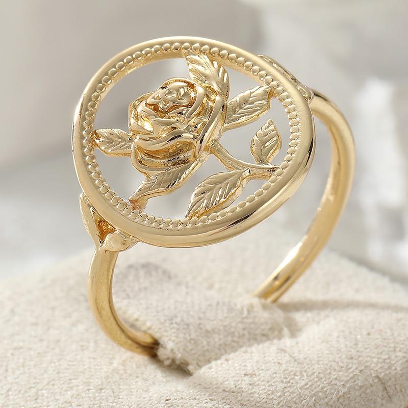 Vintage Hand Carved Flower Women's Ring Minimalist Gold Color Metal Geometry Daily Wear Party Jewelry Anniversary Gift