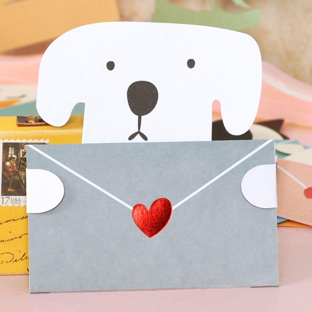 6PCS Bear Rabbit Decoration Letter Paper Ins Cartoon Greeting Card Valentine's Day Gifts