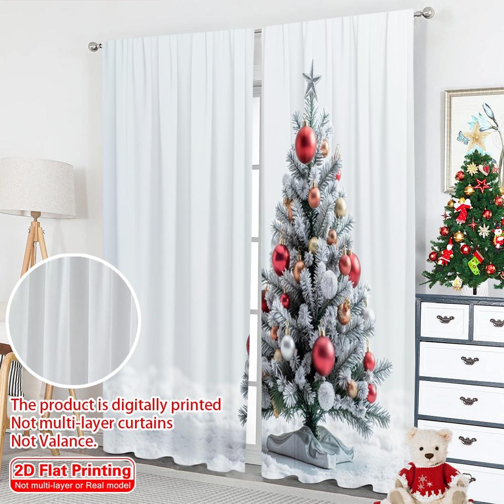 2pcs 2D Flat Printing Merry Christmas Popular Curtains Christmas Tree Star Polyester Without Electricity Party & Holiday Decor