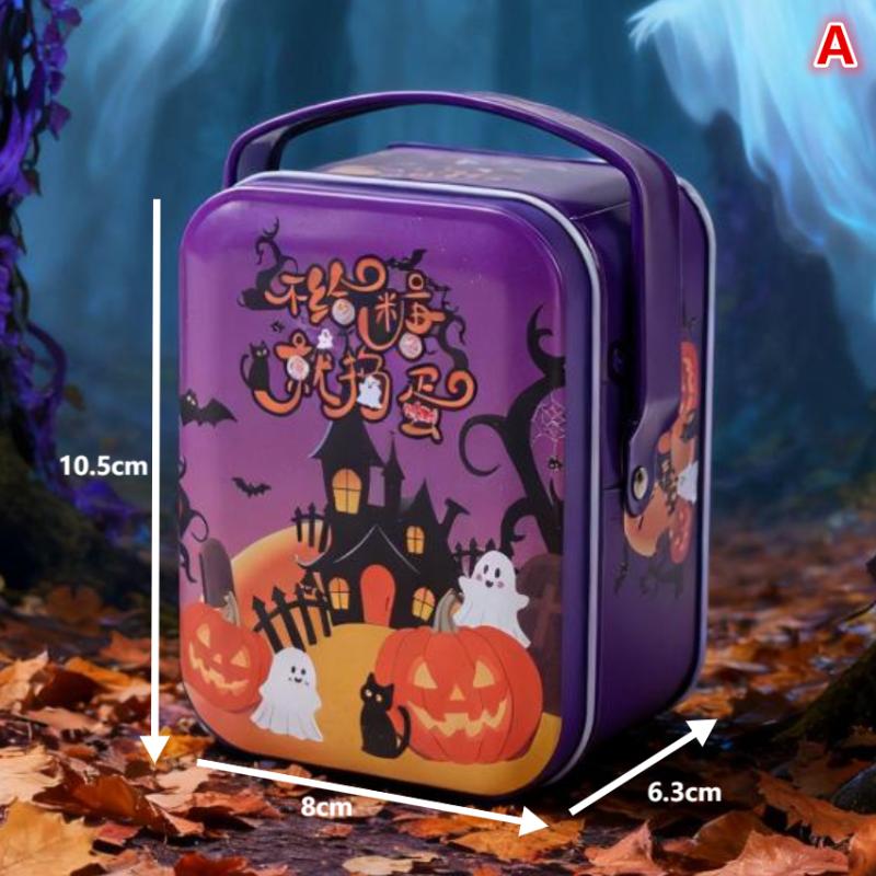 

Хелловінська мила цукерниця Гарбуз Череп Привид Кажан Бляшана коробка для печива Солодощі або життя Щасливого Хелловіну Товари для вечірки