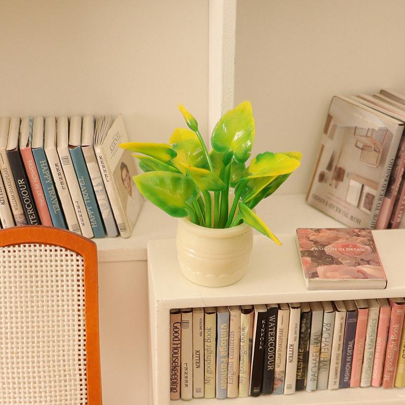 2 Bucăți Casă de Păpuși Decor Acasă Grădină Jucării Accesorii 1:12 Păpușă Miniatură Plantă în Ghiveci cu Frunze Verzi Ghiveci Model Bonsai