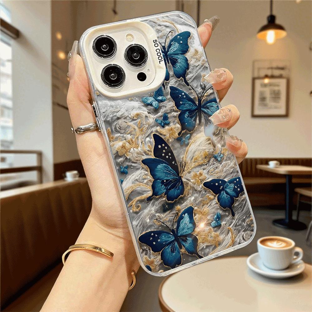 Blue Butterflies with Gold Accents Hard Phone Case for Xiaomi Redmi Note 15 14 13 12 11 Pro Plus Shockproof Protective Cover