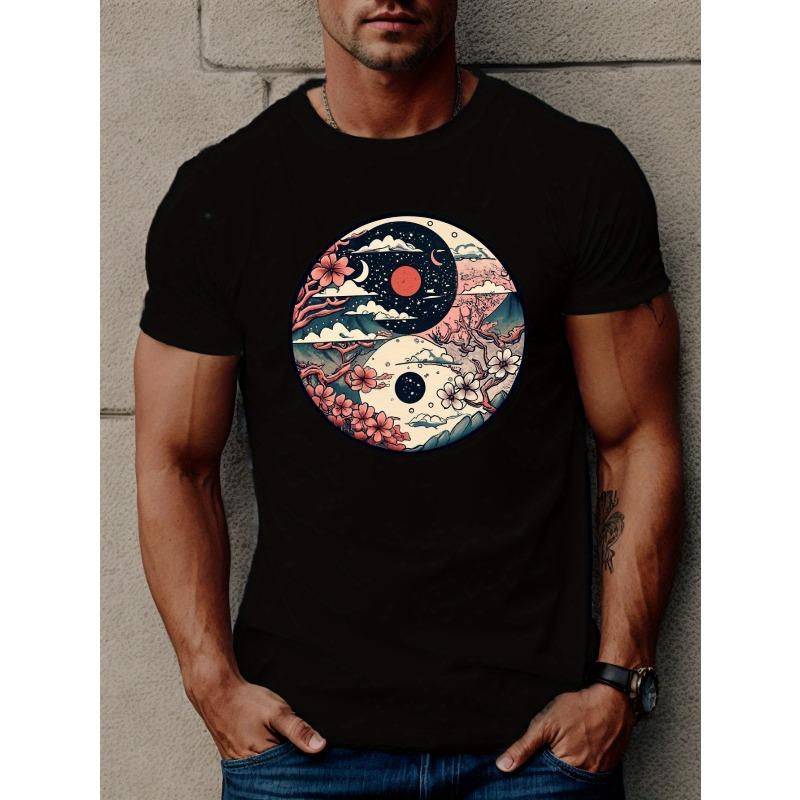 

European Size Men s Tai Chi Scroll Graphic Tee - Casual Short Sleeve T-Shirt, Breathable Polyester, Machine Washable - Perfect for Summer 4XL чорний