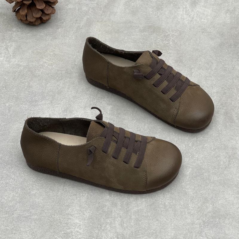 

Johnature Handmade Genuine Leather Slip-on Shoes Round Toe Lightweight Cowhide Women s Flat Shoes 35