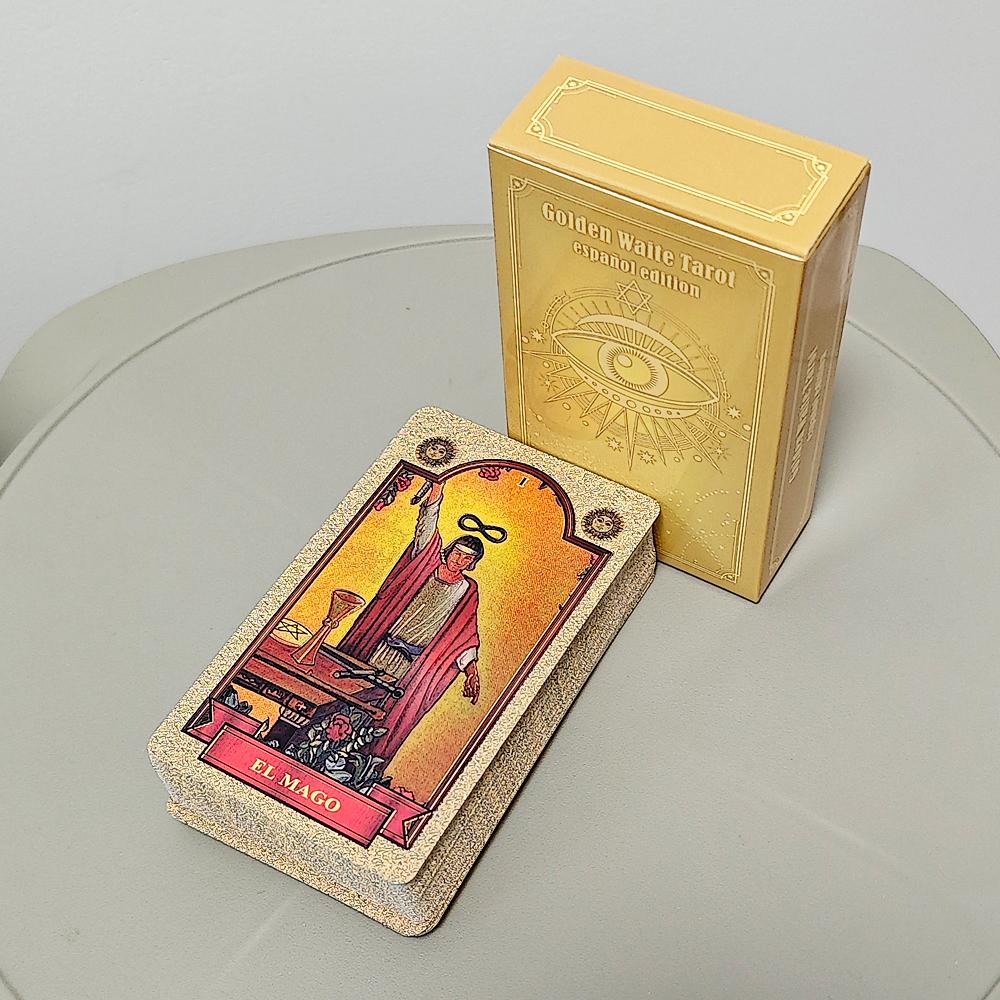 Zlatý Waite Tarot španělský jazyk Español 78 ks tarotových karet kapesní edice 10,3*6cm