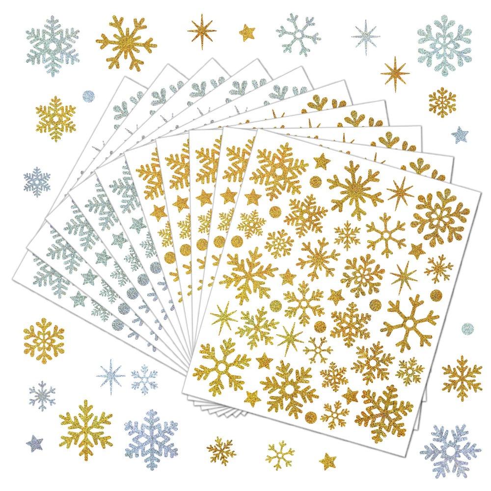 10pcs Glitter Snowflake Stickers,Golden Silvery Glitter Patterns for DIY Winter Celebration Decorations,Holiday Gift Packaging other
