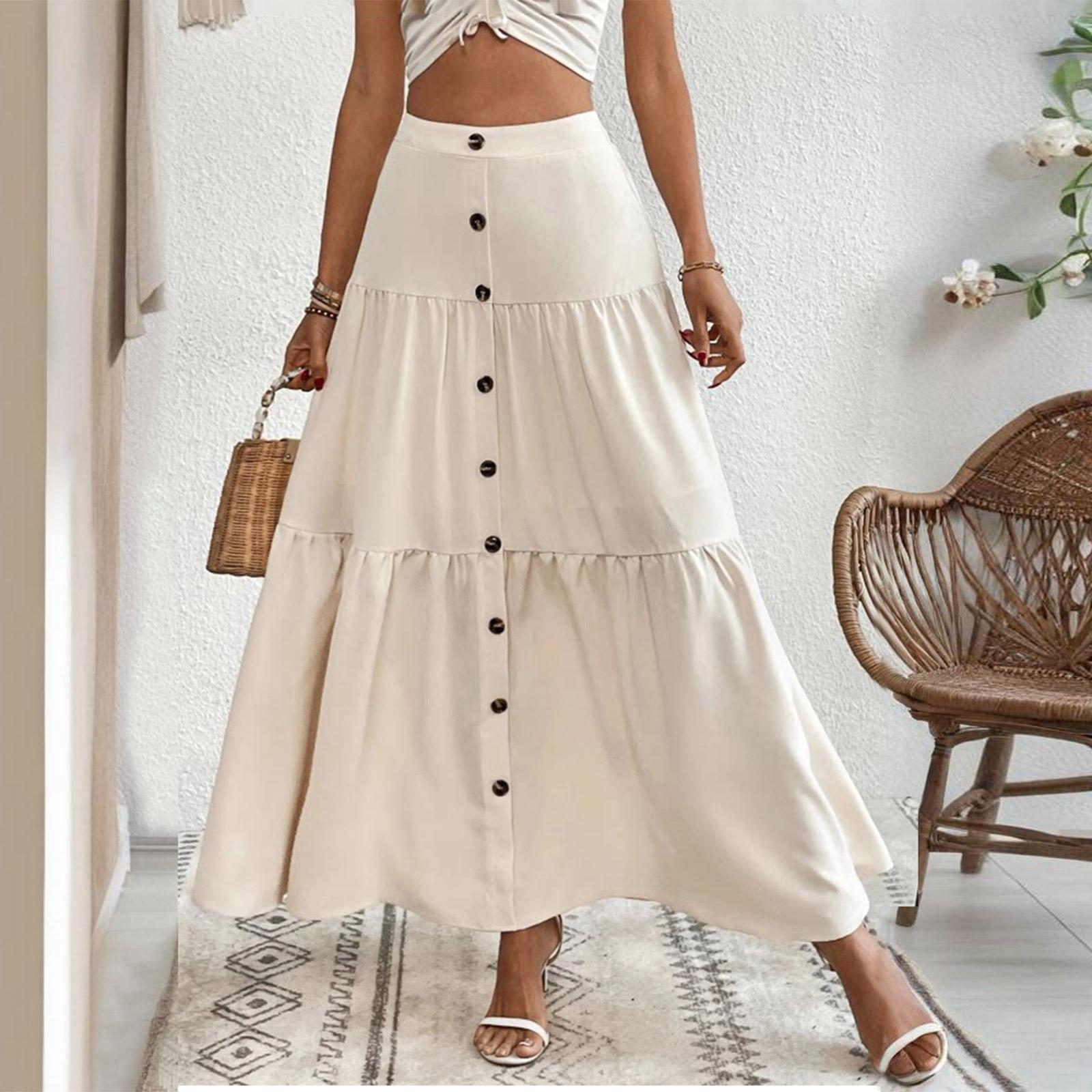 

Women s Fashionable Casual Button-down Long Tiered Skirt With A Fitted Waist. L