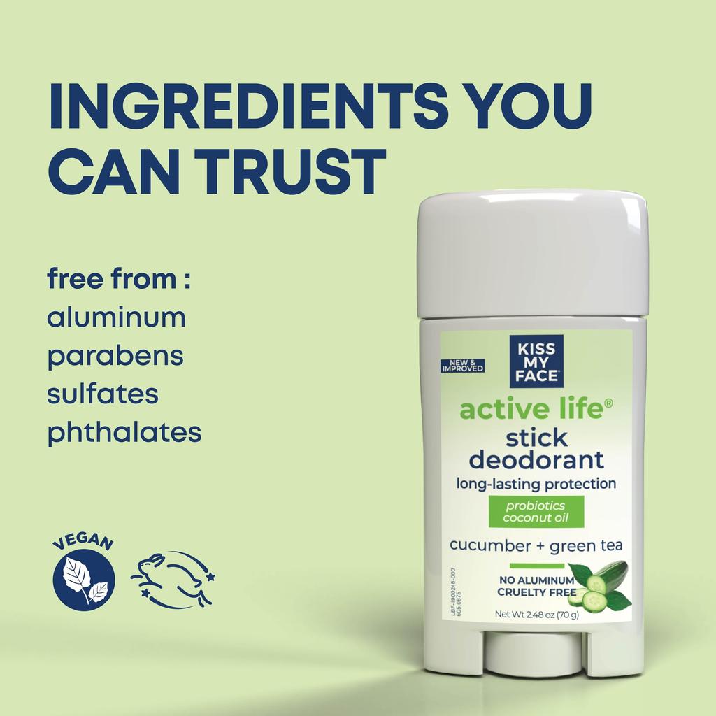 Kiss My Face Active Life Stick Deodorant Green 70 g - (Cucumber Tea), roll-on (item)
