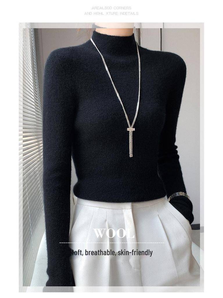 Women's Slim-Fit Semi-High Neck Long Sleeve Knitwear Pullover for Autumn and Winter