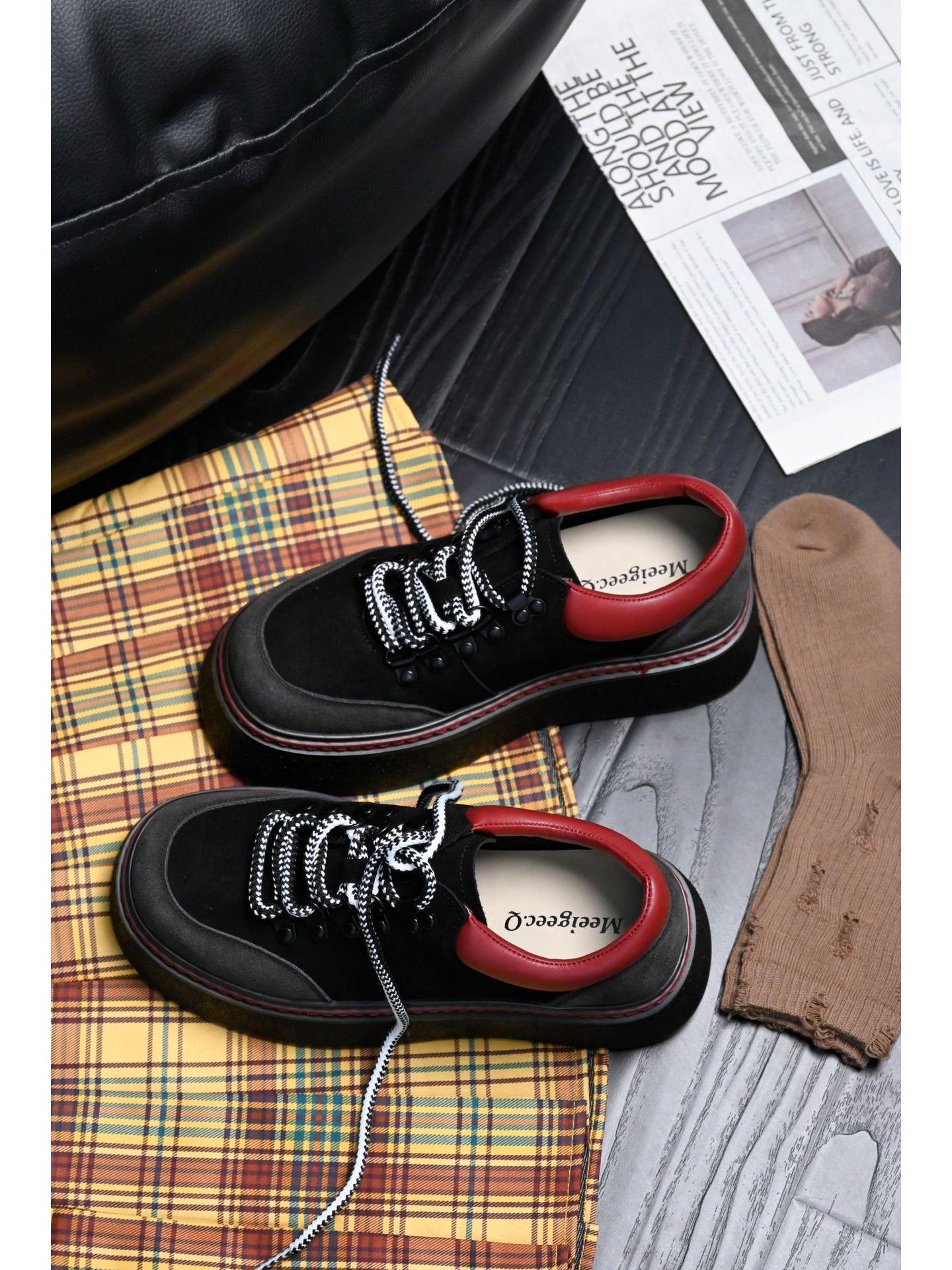 

Meeigeec.Q Женская модная обувь на шнуровке из кожи на платформе 2024 года — универсальная повседневная обувь, увеличивающая рост Size 36 чёрный