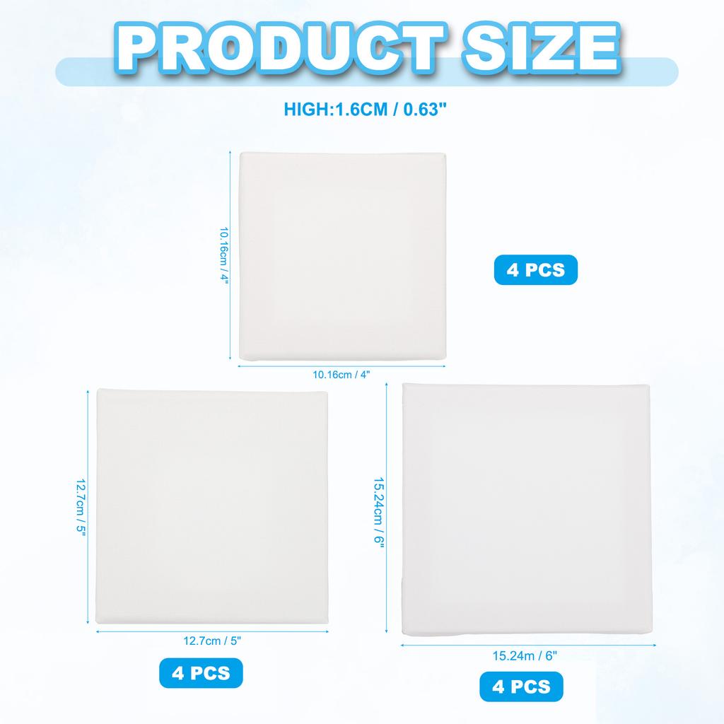 6-40Pcs White Blank Square Artist Canvas Pine Wood Board Frame Cotton Artist Canvas Boards for Oil Painting Acrylic Watercolor