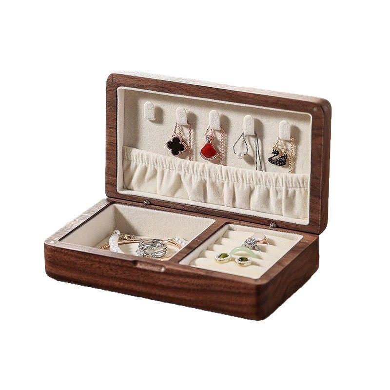 Boîte à Bijoux en Bois Massif Noyer Noir - Boîte Souvenir pour Bague, Montre, Collier avec Couvercle à Rabat