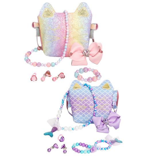 Kids Pretend Play Handbag Set Role Play Toy Necklace Bracelet Accessories Educational Present for Girls Birthday Christmas