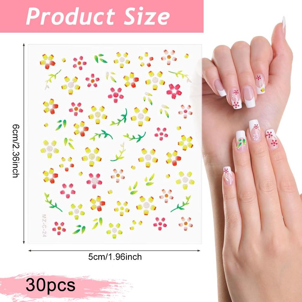 MAYCREATE® Mini Flower Nail Art Stickers 30 Sheet Colorful Daisy for Extension Self-Adhesive Embossing DIY Embellishments