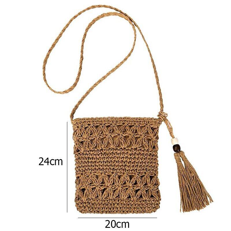 Straw Weaving Shoulder Bags for Women Tassel Beach Crossbody Bag Messenger Bag