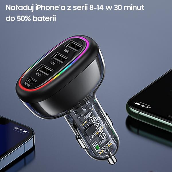 Usams Ład. Sam. 1Xusb-C 3Xusb-A C34 48W3A+C Pd Fast Charge Czarny/Black Cc170Cc01 (Us-Cc170)