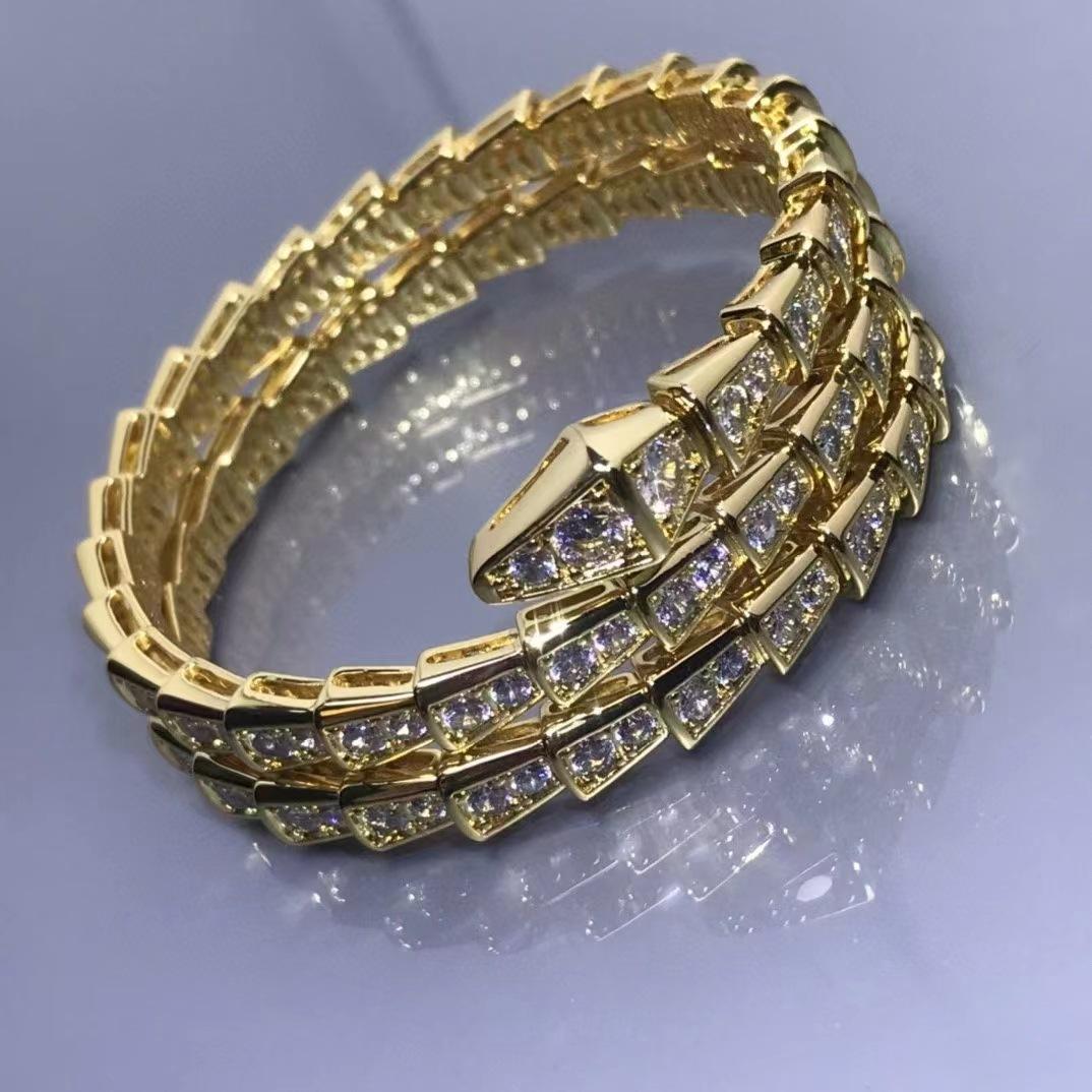 Snake-shaped Female Snake Bone Three-circle Opening Light Luxury Niche Snake Head Spring Bracelet One Size(16-22CM)