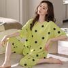 Summer Pure Cotton Pajamas Women's Pullover Sweet Casual Short-sleeved Cropped Pants Can Be Worn Outside Loungewear Student Dormitory Set