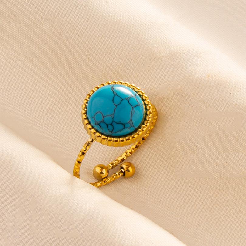 1pcs Blue Stone Ethnic Vintage Open Adjustable Sun Heart Star Stainless Steel Rings For Women Men Accessories Jewelry Bague Gift