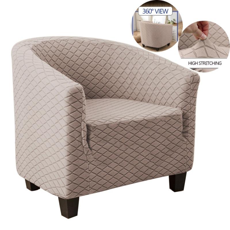 Jacquard Stretch Club Chair Cover Solid Color Plaid Single Sofa Slipcover Nordic Club Tub Chair Cover for Study Bar Counter