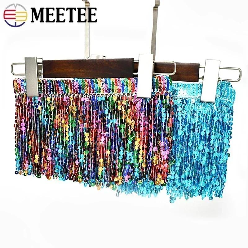 Meetee 1/2/3 Yards 16cm Paillettenfransen Quasten Ethnisches Spitzenbesatzband Fransen Latin Dance Rock Bekleidungsverzierung Nähzubehör