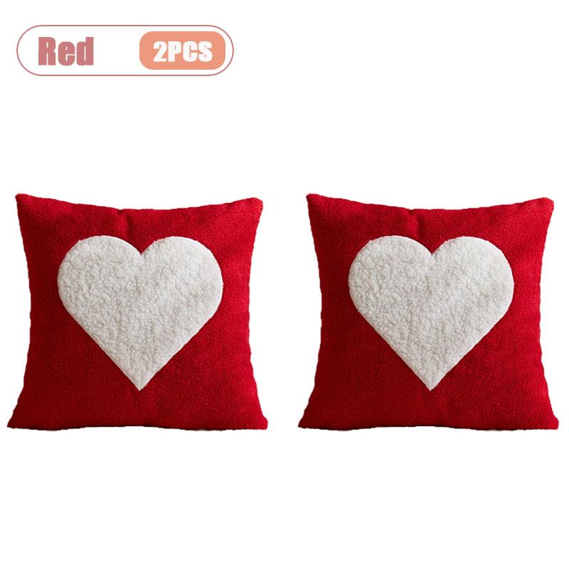 1-4PCS Heart Embroidery Pillow Cover Valentine‘s Day Love Pillowcase Cushion Case Round Floral Decor for Sofa Bed Wedding Gift