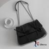 Loving Ribbon Leather Chain Shirring Square Flap Crossbody Shoulder Bag (4 Colors)
