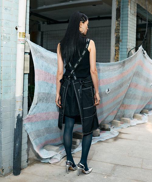 Eipeuleonwei Waist Collar Apron Dress Black