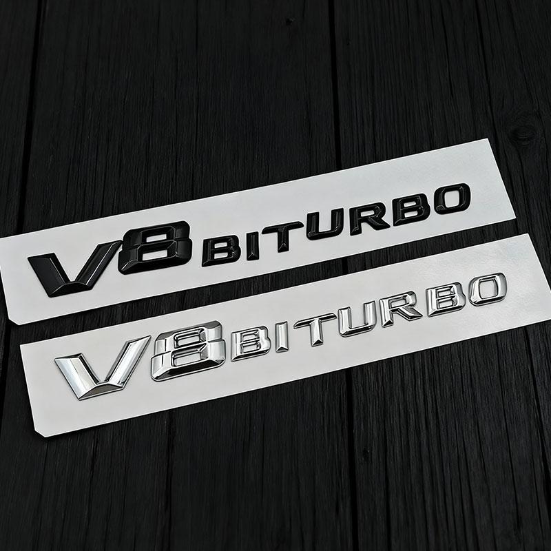 3d ABS Chrome Black Letters V8 BITURBO Logo Emblem Car Fender Side Stickers Badge For C63 E63 S63 GLC63 GLE63 G63 Accessories
