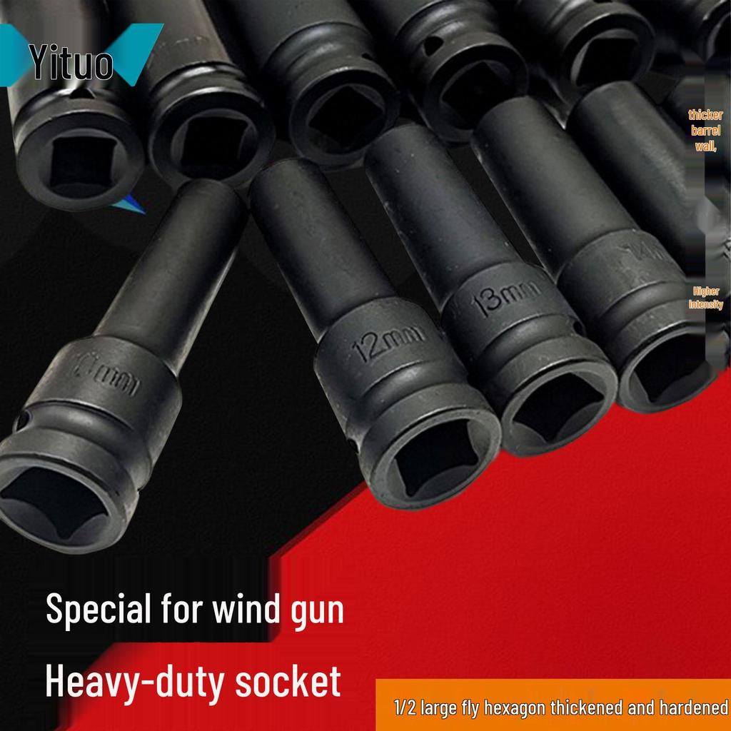 35-Piece Heavy Duty 1/2" Air Impact Socket Set - Black Hex, Extended Screwdriver Electric Wrench Tool