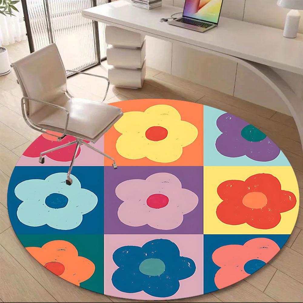 1PC Floral Pattern Office Round Area Rug, Mat Suitable For Office, Under Office Chairs Bedroom Living Room Home Decor, Room Deco