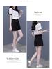 Women's Summer Color Block Doll Collar Two-Piece Set: Short Sleeve Top & Shorts